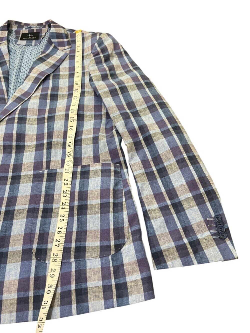Tailorbyrd Mens Size 46L Blazer Blue Plaid Linen Jacket Sport Coat Preppy NEW - Picture 6 of 9